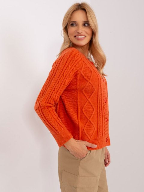 Sweter pomarańczowy damski rozpinany w warkocze włoski Sweter pomarańczowy damski rozpinany w warkocze włoski