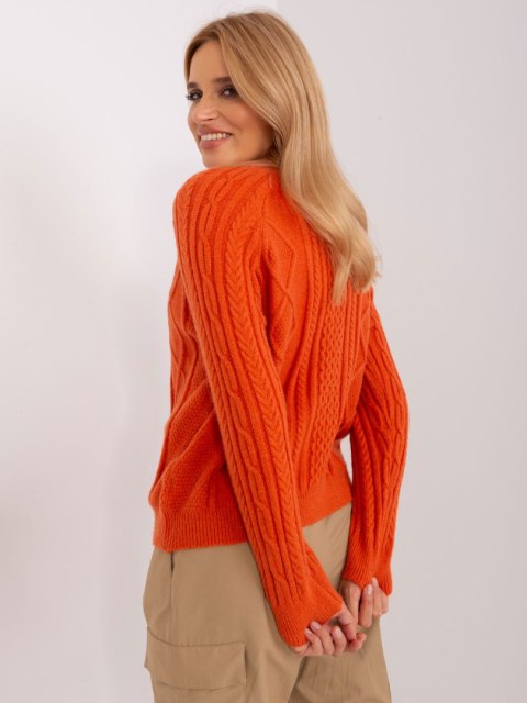Sweter pomarańczowy damski rozpinany w warkocze włoski Sweter pomarańczowy damski rozpinany w warkocze włoski