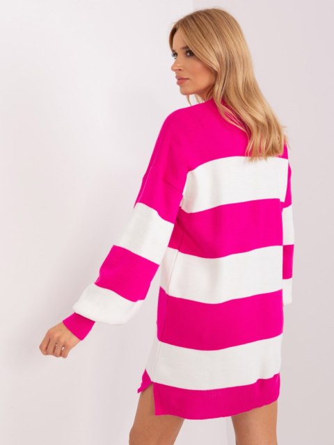 Sweter oversize w fuksjowe paski długi akrylowy Sweter oversize w fuksjowe paski długi akrylowy