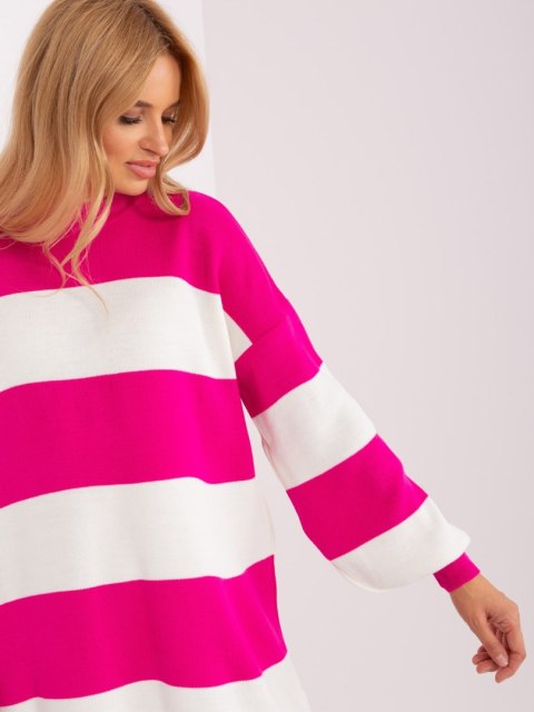 Sweter oversize w fuksjowe paski długi akrylowy Sweter oversize w fuksjowe paski długi akrylowy