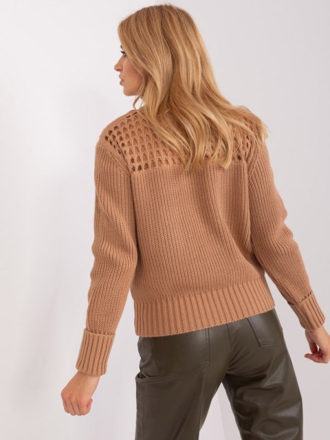 Sweter camelowy golf damski akrylowy ażurowa góra Sweter camelowy golf damski akrylowy ażurowa góra