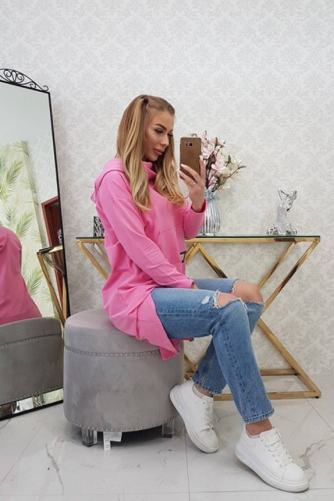 Bluza z długim tyłem i kapturem różowa