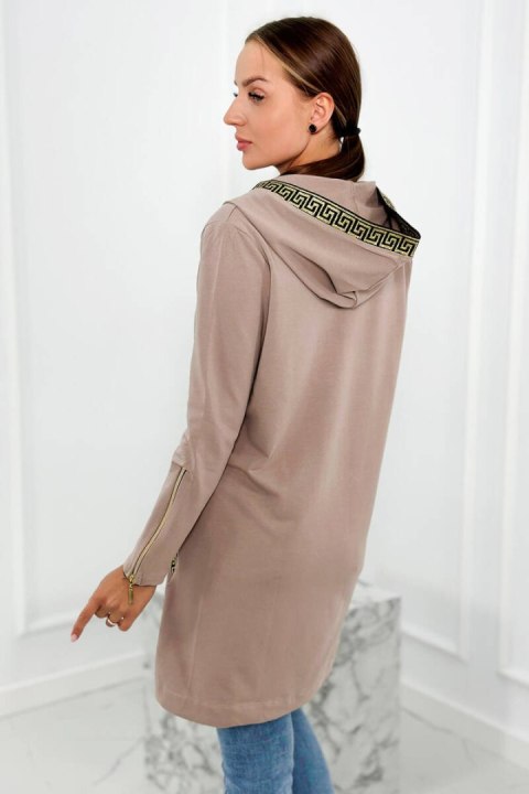 Bluza z ozdobną taśmą ciemno beżowa zasuwana z kapturem Bluza z ozdobną taśmą ciemno beżowa zasuwana z kapturem