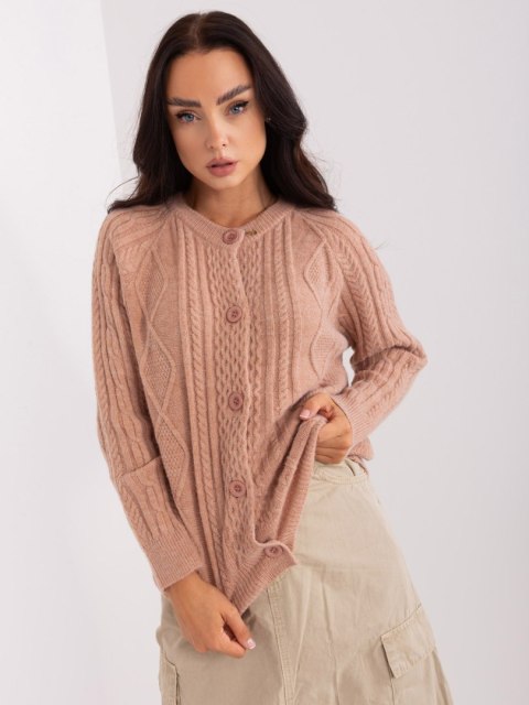 Sweter beżowy damski rozpinany w warkocze włoski Sweter beżowy damski rozpinany w warkocze włoski