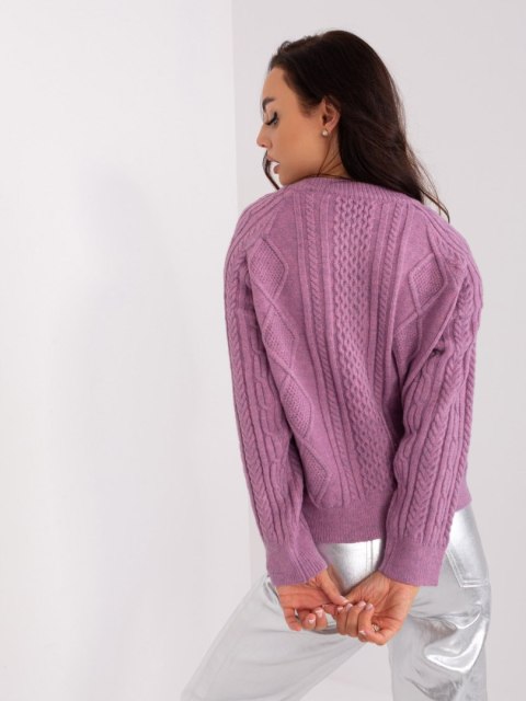 Sweter fioletowy damski rozpinany w warkocze włoski Sweter fioletowy damski rozpinany w warkocze włoski