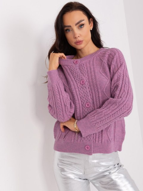 Sweter fioletowy damski rozpinany w warkocze włoski Sweter fioletowy damski rozpinany w warkocze włoski