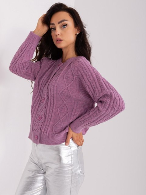 Sweter fioletowy damski rozpinany w warkocze włoski Sweter fioletowy damski rozpinany w warkocze włoski