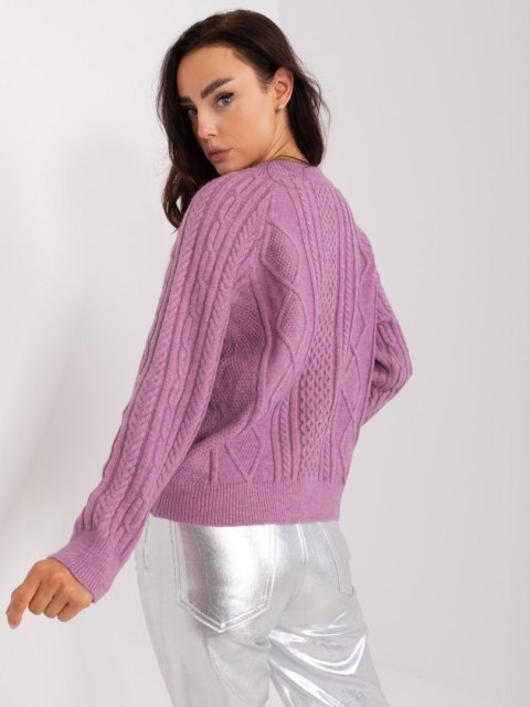 Sweter fioletowy damski rozpinany w warkocze włoski Sweter fioletowy damski rozpinany w warkocze włoski