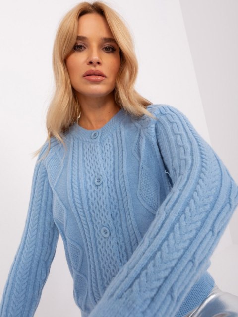 Sweter niebieski damski rozpinany w warkocze włoski Sweter niebieski damski rozpinany w warkocze włoski