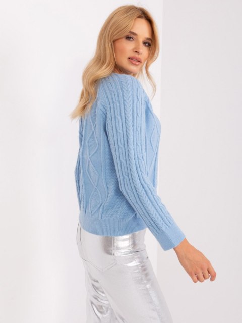 Sweter niebieski damski rozpinany w warkocze włoski Sweter niebieski damski rozpinany w warkocze włoski
