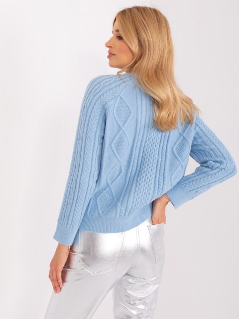 Sweter niebieski damski rozpinany w warkocze włoski Sweter niebieski damski rozpinany w warkocze włoski