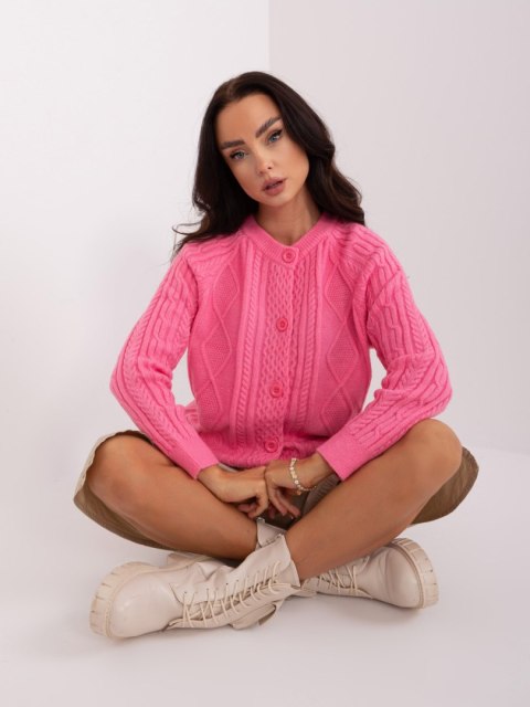 Sweter różowy damski rozpinany w warkocze włoski Sweter różowy damski rozpinany w warkocze włoski