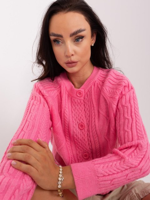 Sweter różowy damski rozpinany w warkocze włoski Sweter różowy damski rozpinany w warkocze włoski