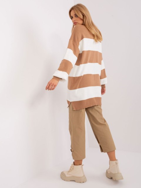 Sweter oversize w brązowe paski długi akrylowy Sweter oversize w brązowe paski długi akrylowy