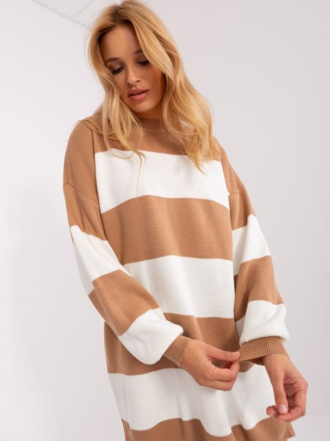 Sweter oversize w brązowe paski długi akrylowy Sweter oversize w brązowe paski długi akrylowy