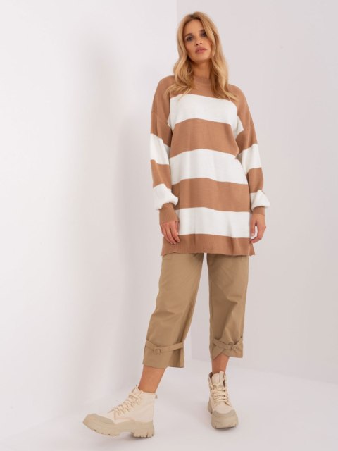 Sweter oversize w brązowe paski długi akrylowy Sweter oversize w brązowe paski długi akrylowy