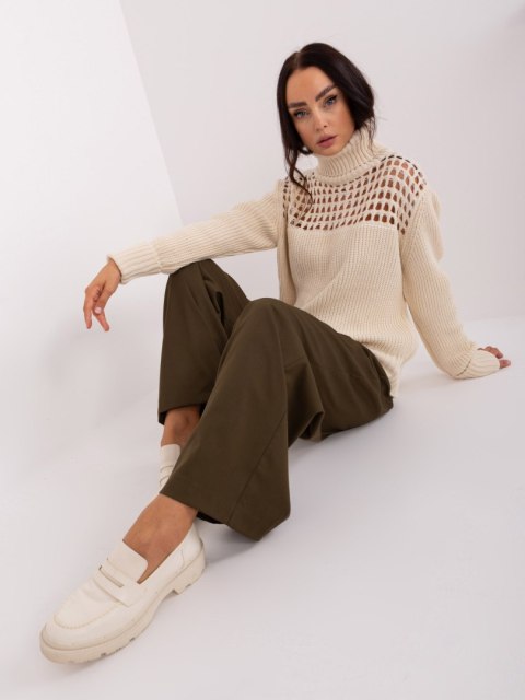 Sweter kremowy golf damski akrylowy ażurowa góra Sweter kremowy golf damski akrylowy ażurowa góra