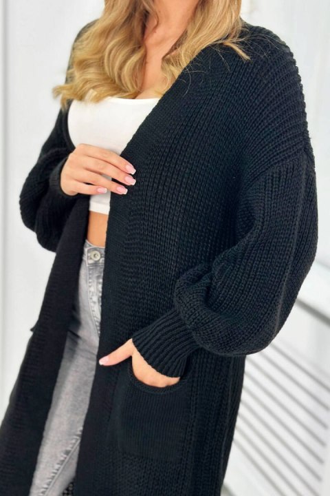 Sweter długi kardigan czarny z kieszeniami uniwersalny Sweter długi kardigan czarny z kieszeniami uniwersalny