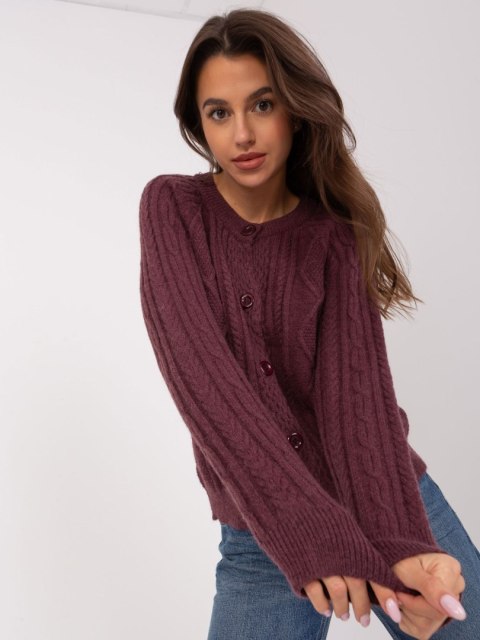 Sweter fioletowy damski rozpinany w warkocze włoski Sweter fioletowy damski rozpinany w warkocze włoski