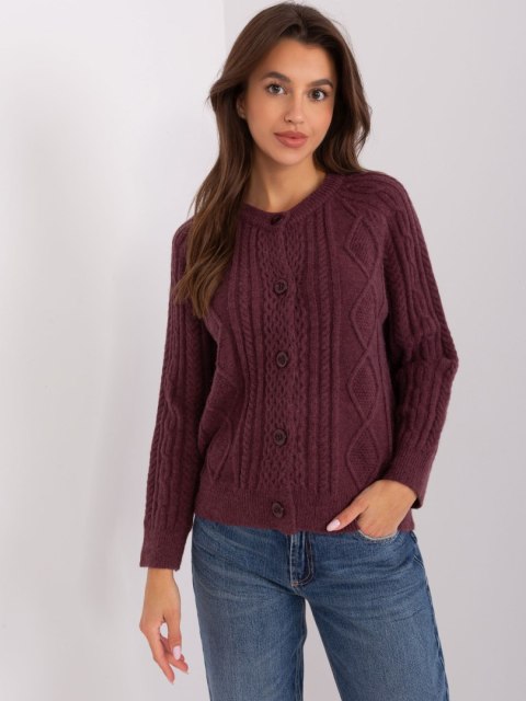 Sweter fioletowy damski rozpinany w warkocze włoski Sweter fioletowy damski rozpinany w warkocze włoski
