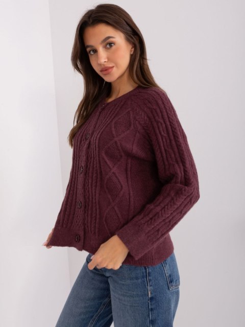 Sweter fioletowy damski rozpinany w warkocze włoski Sweter fioletowy damski rozpinany w warkocze włoski