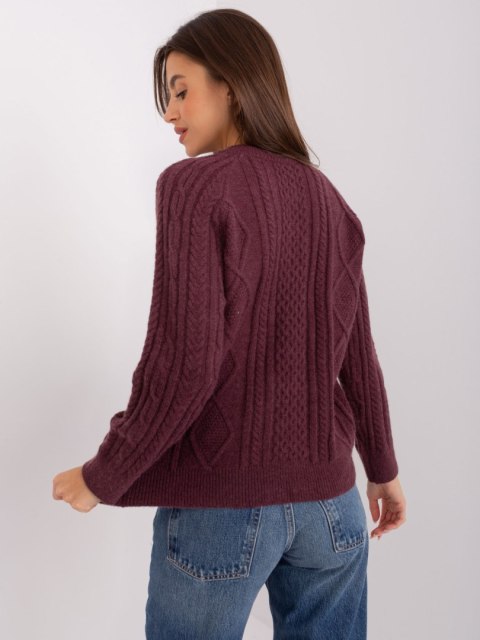 Sweter fioletowy damski rozpinany w warkocze włoski Sweter fioletowy damski rozpinany w warkocze włoski