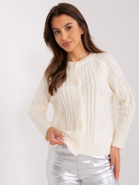 Sweter ecru damski rozpinany w warkocze włoski Sweter ecru damski rozpinany w warkocze włoski