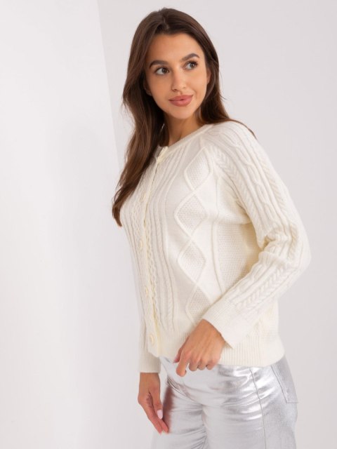 Sweter ecru damski rozpinany w warkocze włoski Sweter ecru damski rozpinany w warkocze włoski