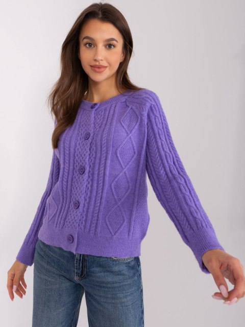 Sweter fioletowy damski rozpinany w warkocze włoski Sweter fioletowy damski rozpinany w warkocze włoski
