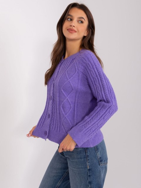 Sweter fioletowy damski rozpinany w warkocze włoski Sweter fioletowy damski rozpinany w warkocze włoski
