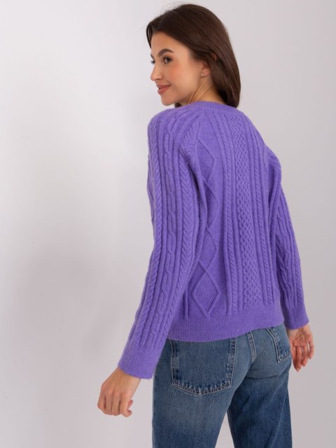 Sweter fioletowy damski rozpinany w warkocze włoski Sweter fioletowy damski rozpinany w warkocze włoski