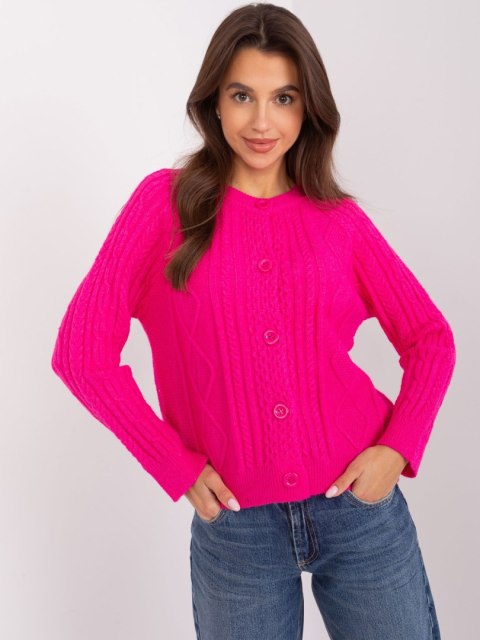 Sweter fuksjowy damski rozpinany w warkocze włoski Sweter fuksjowy damski rozpinany w warkocze włoski