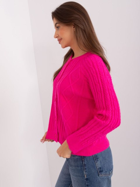 Sweter fuksjowy damski rozpinany w warkocze włoski Sweter fuksjowy damski rozpinany w warkocze włoski