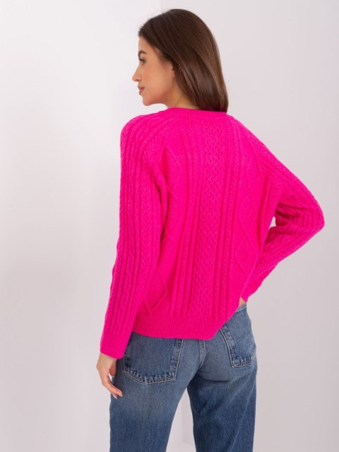 Sweter fuksjowy damski rozpinany w warkocze włoski Sweter fuksjowy damski rozpinany w warkocze włoski