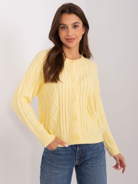 Sweter żółty damski rozpinany w warkocze włoski Sweter żółty damski rozpinany w warkocze włoski