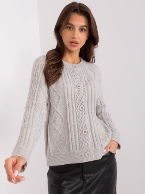 Sweter szary damski rozpinany w warkocze włoski Sweter szary damski rozpinany w warkocze włoski