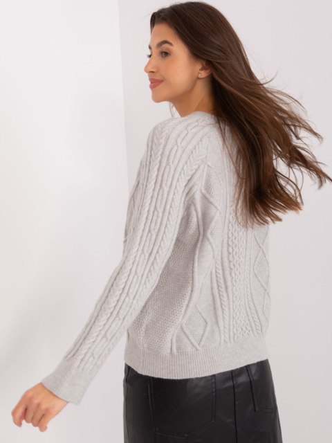 Sweter szary damski rozpinany w warkocze włoski Sweter szary damski rozpinany w warkocze włoski