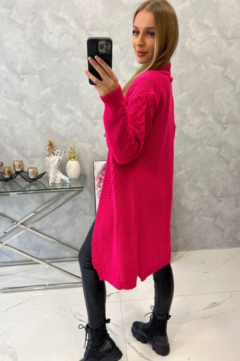 Sweter Kardigan splot warkocz różowy neon