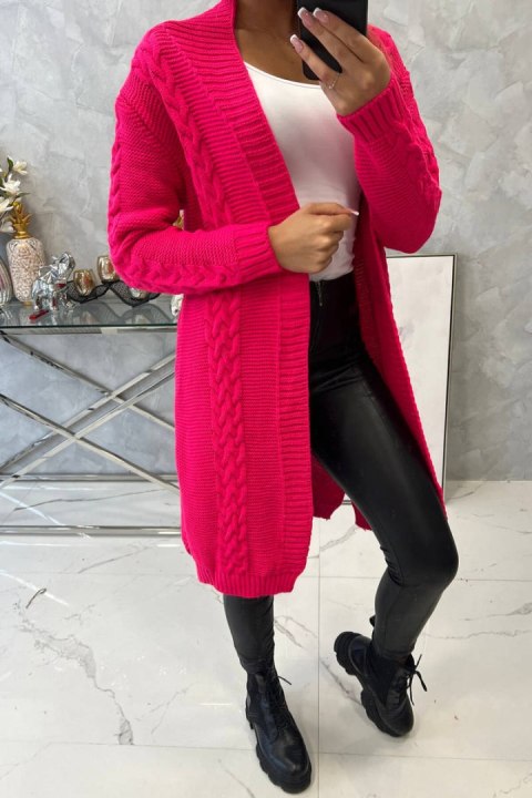 Sweter Kardigan splot warkocz różowy neon