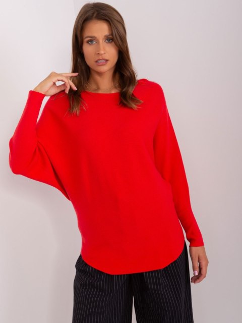 Sweter dzianinowy czerwony oversize gładki M/L Sweter dzianinowy czerwony oversize gładki M/L