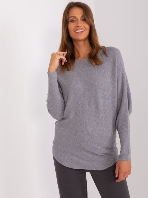 Sweter dzianinowy szary oversize gładki S/M Sweter dzianinowy szary oversize gładki S/M