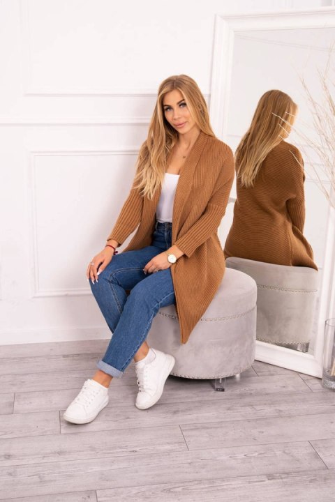 Sweter kardrigan z rękawami typu nietoperz camelowy