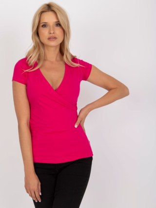 T-shirt koszulka basic z dekoltem fuksjowy L