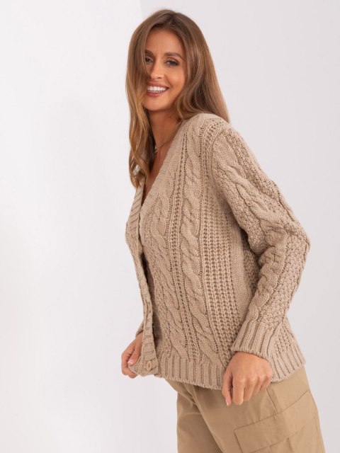 Sweter beżowy rozpinany w warkocze wykonany z akrylu Sweter beżowy rozpinany w warkocze wykonany z akrylu