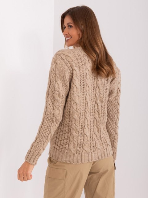 Sweter beżowy rozpinany w warkocze wykonany z akrylu Sweter beżowy rozpinany w warkocze wykonany z akrylu