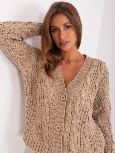 Sweter beżowy rozpinany w warkocze wykonany z akrylu Sweter beżowy rozpinany w warkocze wykonany z akrylu