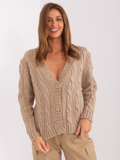 Sweter beżowy rozpinany w warkocze wykonany z akrylu Sweter beżowy rozpinany w warkocze wykonany z akrylu