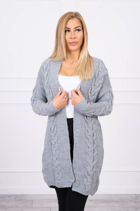 Sweter Kardigan splot warkocz szary