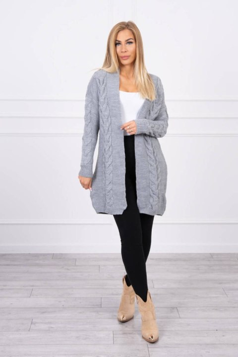 Sweter Kardigan splot warkocz szary