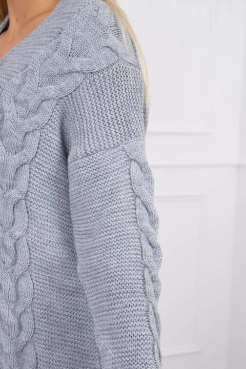 Sweter Kardigan splot warkocz szary